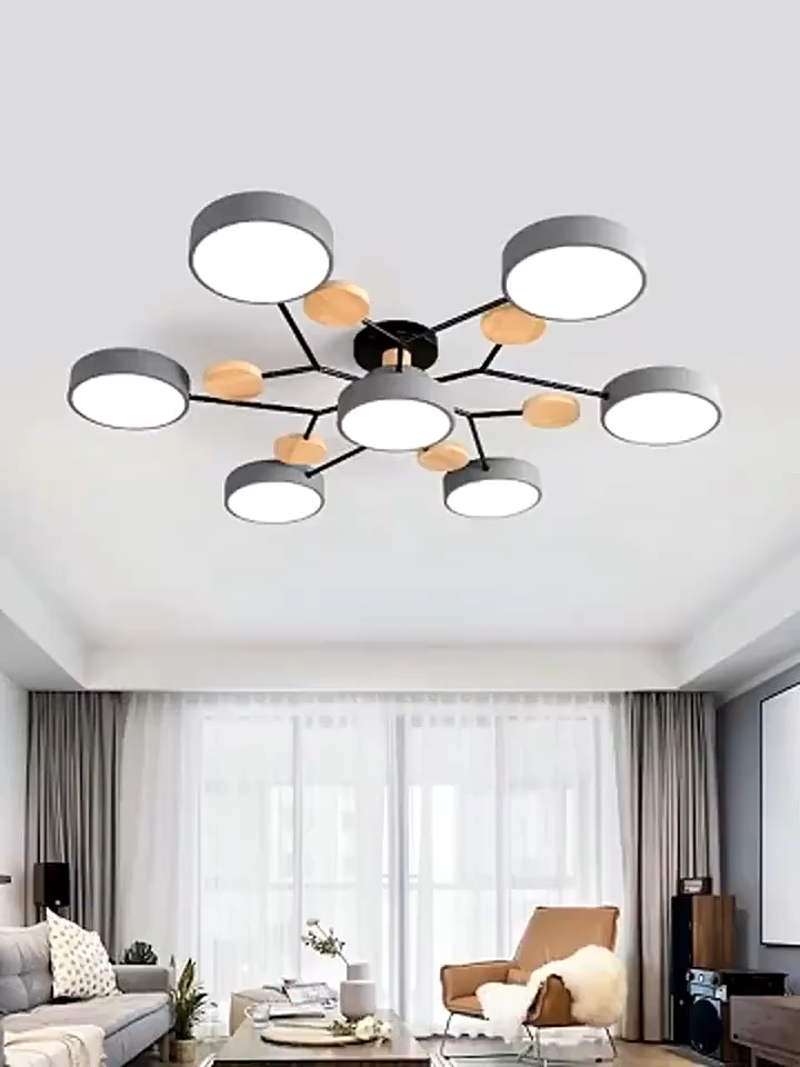 S&K Tri Color LED Ceiling Light Modern Wood Decorative Chandelier for Living Bedroom Light Center Lamps