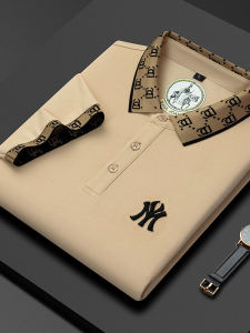 Mens Short Sleeve Polo Shirt Pure Cotton Embroidered Business Casual Summer T-Shirt Slim Fit Anti-Wrinkle Mid-Age Trendy