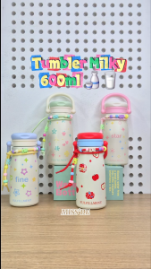 Water Bottle 2in1 Stainless Steel 600ml / Tumbler Portable Insulated / Botol Minum Aesthetic Milky