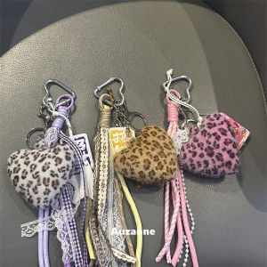 Sweet Cool Heart Leopard Print Bag Chain Key Ring School Bag Pendant Airpods Case Hanging Decoration Accessory for Bags