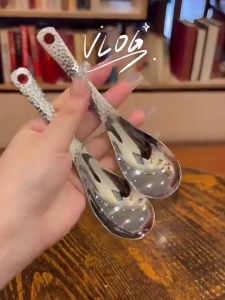 12Pcs Simple Stainless Steel Spoon / Retro High End Texture Rice Scoop / New Restaurant Home Kitchen Meal Spoons