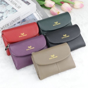 Royal Bagger RFID Blocking Womens Short Wallet Genuine Leather Multi-card Slots Card Holder Trifold Purse Magnetic Opening 2063