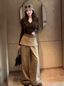 DANTING | New Autumn Mielarde Korean Style Caramel Color T-shirt and Wide-leg Pants Set