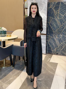 Elegant Silk Embroidered High Waist Wide Leg Pants Loose plus Size Two Piece Set Fashionable Chinese Style Vest Top Ensemble