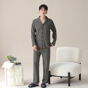 Miiow | Mens Pure Cotton Long Sleeve Sleepwear Set Catman Home Clothes Winter Large Size Outdoor Wearable Comfortable Breathable