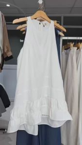 Nude/ Trắng/ Đỏ/ Đen Linen có lót Đầm chữ A babydoll cổ yếm cộc tay xẻ lưng viền bèo xoè basic dễ thương năng động CHERRY DRESS