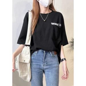 เสื้อยืดแขนสั้นสไตล์ลำลองบางๆ สำหรับฤดูร้อน ทรงหลวมๆ สไตล์เกาหลี ผ้าโพลีเอสเตอร์ ความยาวปานกลาง เสื้อผ้าทำงาน