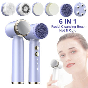 6 In 1 Ultrasonic Electric Face Cleansing Brush Silicone Hot Cool Sonic Facial Exfoliating Cleaner Skin Rejuvenation Massage
