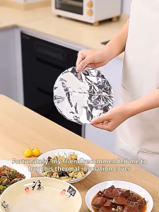 50Pcs Reusable Aluminum Foil Heat Lid Kitchen Meals Heat-Insulating and Fresh-Keeping Cover Microwave Safe Thickened High-Temperature Resistant Foil Food Cover
