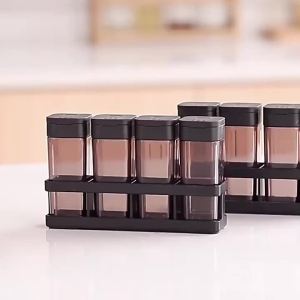 Spice Organizer Set 4-in-1 - Stackable Kitchen Bottles Airtight Lids for Salt Pepper BakingCountertop Space Saver Jars