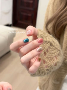 Handmade Macaron Cat Eye Nail Stickers Flashy Cute White Enhancing Short Wearable False Nails Macaron Color Series from China
