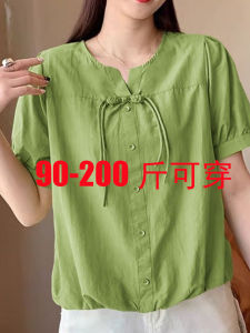Áo Sơ Mi Nữ Phong Cách HongKong Tay Ngắn Mùa Hè Mới Kiểu Trung Quốc Lớn Dáng Mỏng Thanh Lịch Chất Lượng Cao Cấp Thường Ngày Cổ Tròn