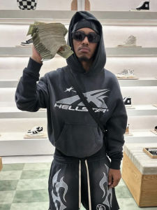 Street Style Loose Fit Hoodie Sweatshirt Set for Men High Street Print Design Comfortable Cotton Long Sleeve Anti-Wrinkle