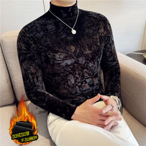 Áo Thun Nam Tay Dài Lót Lụa Nhung Cổ Cao Thường Ngày Mùa Đông Ấm Áp Thoải Mái Thoáng Khí Quần Áo Làm Việc