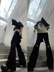 Cleanfit Mens Loose Straight Leg Casual Pants Bell Bottoms Detachable Skirt Casual Trousers Youth Fashion Spring Autumn