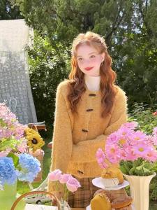 HEYINI | Áo Cardigan Mỏng Màu Vàng Len Xốp