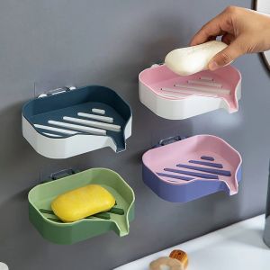 YESPERY Wall Mounted Soap Dish Drain Soap Holder for Bathroom Self Adhesive Soap Dish Plastic Soap Container Bathroom Accessories