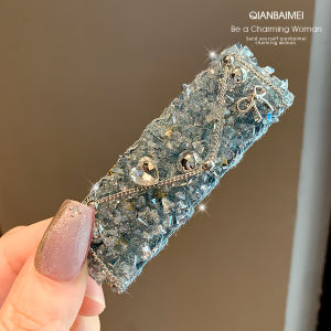 Luxury Blue Flash Diamond Chain Hair Clip: High-End Fashionable Side Clip for Elegant Hair Styling