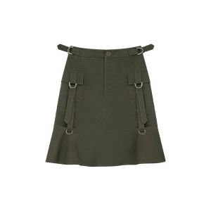 Ruffled Trim Straight Hem Mid-length Denim Skirt