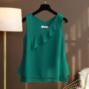 Womens Strapless V-Neck Loose Fit Summer New Fashion Chiffon Sleeveless Top Elegant Outerwear Inner Match Base Shirt