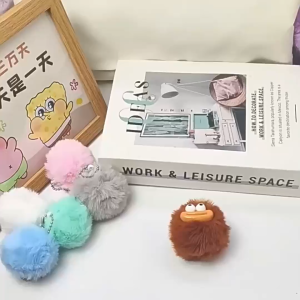 MallMainan-C1427 Gantungan Kunci Kartun Bulu Lucu / Gantungan Hiasan Tas Boneka Motif Sosis Mulut Keychain