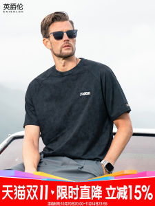 Enjeolon Heavyweight Short Sleeve T-Shirt Mens American Retro Tie Dye Four-Five Sleeve Summer Fashion Cotton Polo Shirt