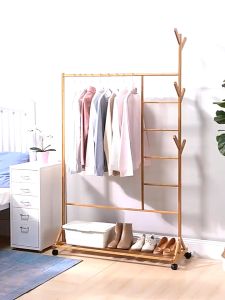 สมัยชั้นวาง ราวแขวนเสื้อผ้า ราวตากผ้าไม้ ราวตากผ้าอเนก พร้อมส่ง รูปร่างเป็นราว