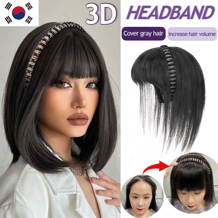 Headband with Hair Wig Original Human Hair Fake Bangs Headband Wig