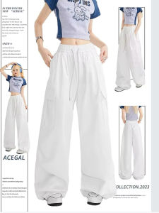 กางเกงทำงานสีขาวสไตล์อเมริกันย้อนยุคสำหรับผู้ชาย กางเกงขายาวทรงตรงลำลองสำหรับเต้นฮิปฮอปและแจ๊ส กางเกงขายาวทรงหลวมสำหรับทหาร