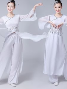 2017 New Arrival Classical Dance Ink White Performance Costume Umbrella Dance Adult Dance Clothes Fan Dance Double Sleeve Piaoyi Skirt for Women