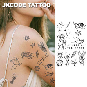 OCEAN MINIMAL TATTOO-Herbal Tattoo Stickers INS Style CUTE Design-INS style-Ocean Theme Island Style Patterns-Turtles Starfish Shells Jellyfish-Cute Tattoos Fashionable Accessories for Girls Womens Finger Hand and Neck Tattoos Long-lasting Waterp...