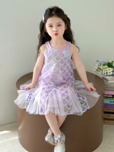 Princess Style Summer Dress for Girls Baby Girls Sleeveless Vest Dress Elastic Waist Loose Fit Pure Color Childrens Clothing