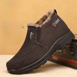 SHIPAILUO | Thickened Fleece Lined Thick Bottomed Mens Shoes Old Beijing Cloth Shoes Warm Casual Round Toe Slip-On Rubber Outsole Shoes