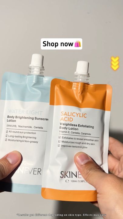 SKINEVER Salicylic Acid Weightless Exfoliating Body Lotion Moisturizing & Water Light Body brightening Sunscreen 2 Pcs