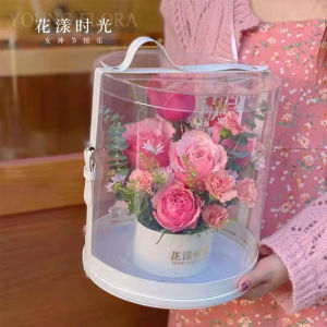 วันวาเลนไทน์มีของในสต็อกเข็มขัดแบบหิ้วทรงกลมโปร่งใสช่อดอกไม้ของขวัญบรรจุภัณฑ์กล่องเปล่าสร้างสรรค์กล่องของขวัญวันเกิด