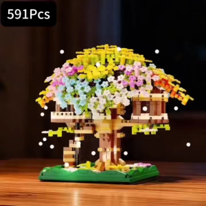 Colorful Sakura Tree Building Blocks Cherry Blossom Architecture Mini Bricks Treehouse Gift for Girl