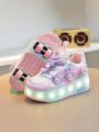 Girls' Sports Roller Skates Student Style Four-Wheel LED Flashing Wheels Children's Ice Skating Shoes Boys' Walking Shoes. 