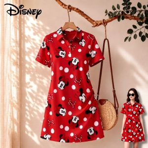 Disney | Womens Disney Mickey Mouse Print Polo Collar Dress New Anime Woman Clothing Casual Clothes for Ladies Short Sleeve Fashion 2026