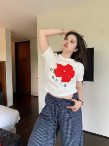 Áo Thun Cotton in Họa Tiết Vai Rộng Rãi Mùa Hè M5T6 Dáng Rộng Thoải Mái Thường Ngày Đi Làm Tay Ngắn Cổ Tròn Dài Vừa Phải