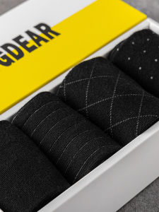 Mens Business Cotton Socks Boxed Black Mid-Calf Length Suitable for Spring Shoes Formal Wear High Waist Trousers