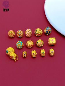 ลูกปัดรูปดอกไม้ชุบทองสีทอง DIY ลูกปัดวงกลมสำหรับสร้อยข้อมือและสร้อยคอ ทำด้วยมือ อุปกรณ์ตกแต่ง เครื่องประดับ