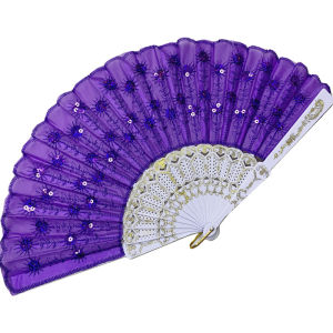 Traditional Chinese Style Fan Ladies Dance Fan Old Fashioned Foldable Fan Embroidered Lotus Leaf And Watermelon Pattern Handmade