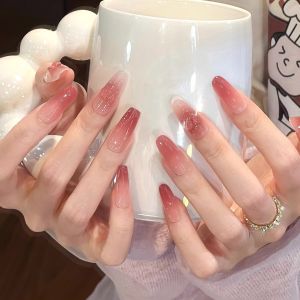 Handmade Transparent Watermelon Pink Nail Stickers Wearable False Nails Medium Length Oval New 2025 Artisan Beauty Tools