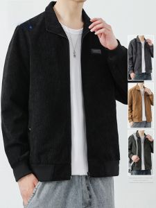 ROMON | Lormen Mens Thickened Corduroy Jacket Stand Collar Zipper Closure Warm Windproof Fashionable Workwear Style Autumn Spring Outerwear