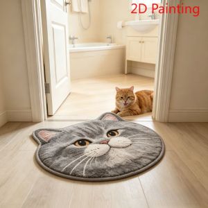 VIKAMA Cute Cat Rug Round Animal Carpet Non-Slip Indoor Outdoor Mat Soft Sound Absorbing Floor Rug for Bedroom Home Decor