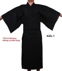 Nam Mùa Hè Màu Đen Samurai Nhật Bản Kimono Yukata Áo Tắm Phong Cách Lỏng Lẻo Xông Hơi Homewear Áo Dài Có Thắt Lưng
