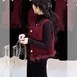 YUFUQING | Spring 2025 Womens Red Patchwork Vest Jacket High-End Feel Small Size Polyester Fiber Long Sleeve Cardigan For All Body Types