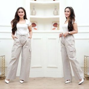 Celana Kulot Cargo Highwaist Celana Cargo Panjang Wanita Stretch
