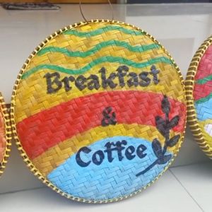 Tampah lukisan dekorasi café - tampah lukis custom - wall décor tampah bambu
