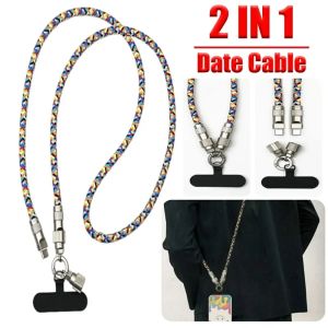 2-IN-1 USB-C To USB-C PD 60W Fast Charger Cable Anti-lost Rope Mobile Phone Lanyard Charging Cable for IPhone 15 IPad Samsung